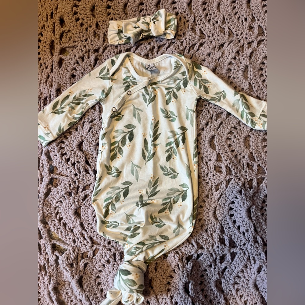 Copper pearl newborn gown and headband